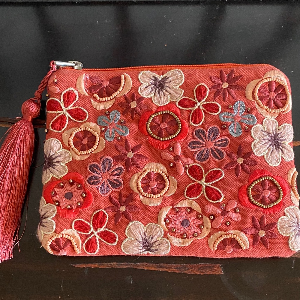 Floral Embroidered Clutch with tassel